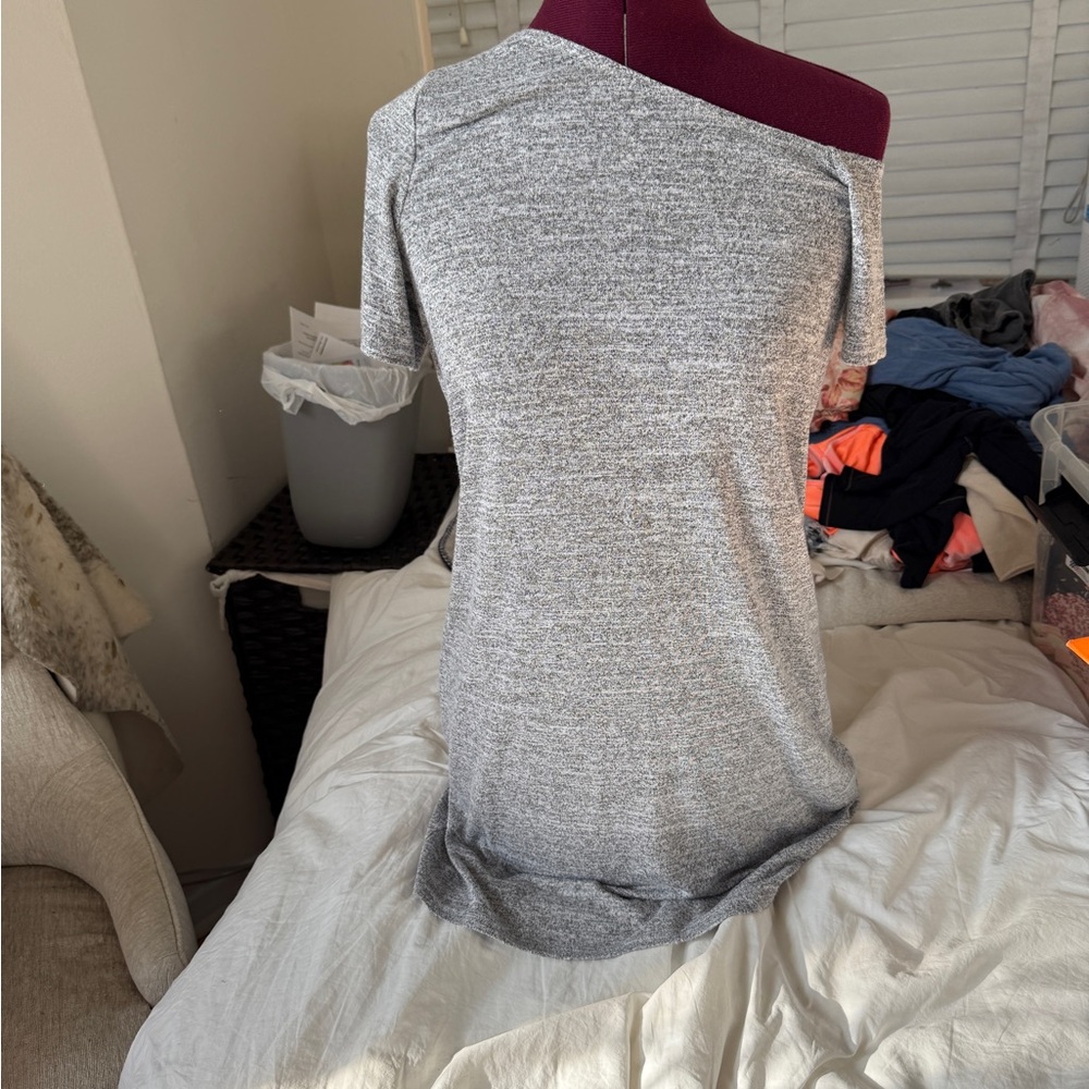 Gray Off-Shoulder Knit Mini Dress by Wilfred Free/(Aritzia)